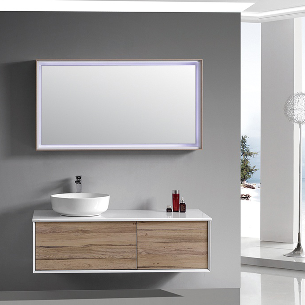 Badezimmermöbel Madrid - Weiße und helle Holzimitation Badezimmermöbel Madrid - Weiße und helle Holzimitation