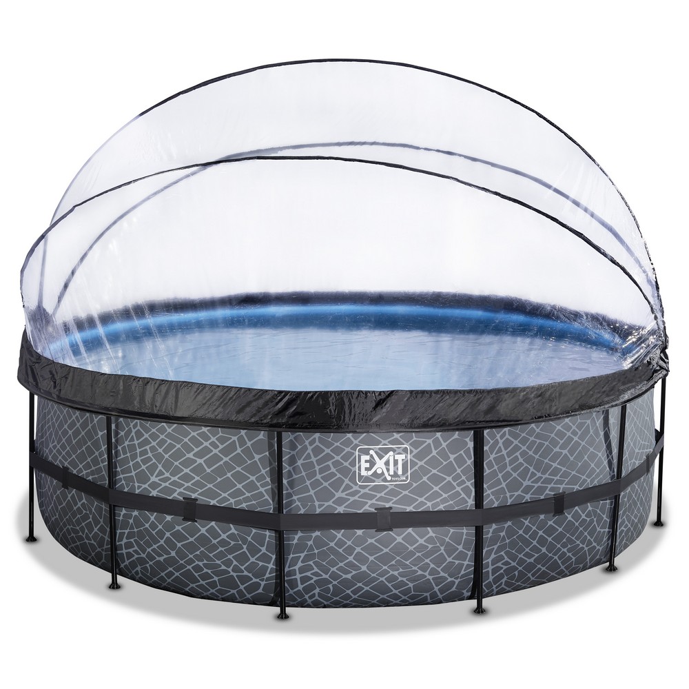 Pool �450 cm Premium - Gr� + Kuppel & varmepumpe