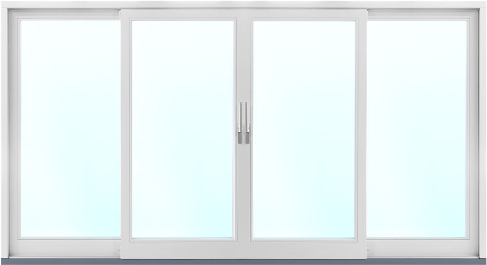 4-delat fasadparti i aluminium med skjutdörrar - 3-glas + Karmhylsor 4-delat fasadparti i aluminium med skjutdörrar - 3-glas + Karmhylsor