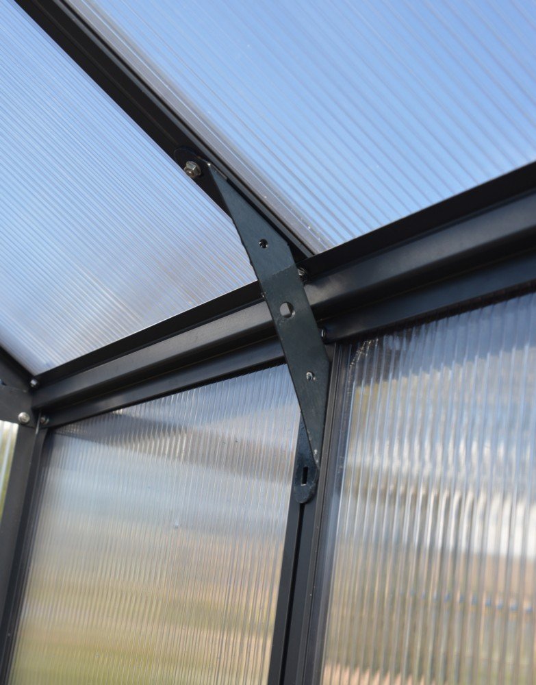 Växthus Glory 8,9 m² - Antracitgrå + Växthusbord Växthus Glory 8,9 m² - Antracitgrå + Växthusbord