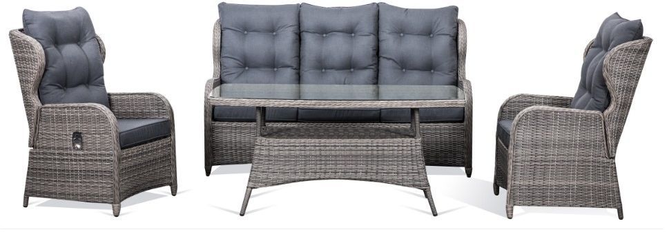 Alaska utembelgrupp hg rygg med recliner (3+1+1) - Gr konstrotting - Soffa + 2 stolar