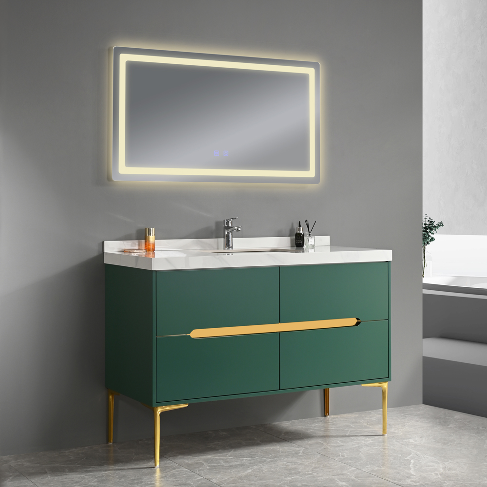 Badezimmermöbel Cancun 120 cm - Grün mit Messingdetails Badezimmermöbel Cancun 120 cm - Grün mit Messingdetails