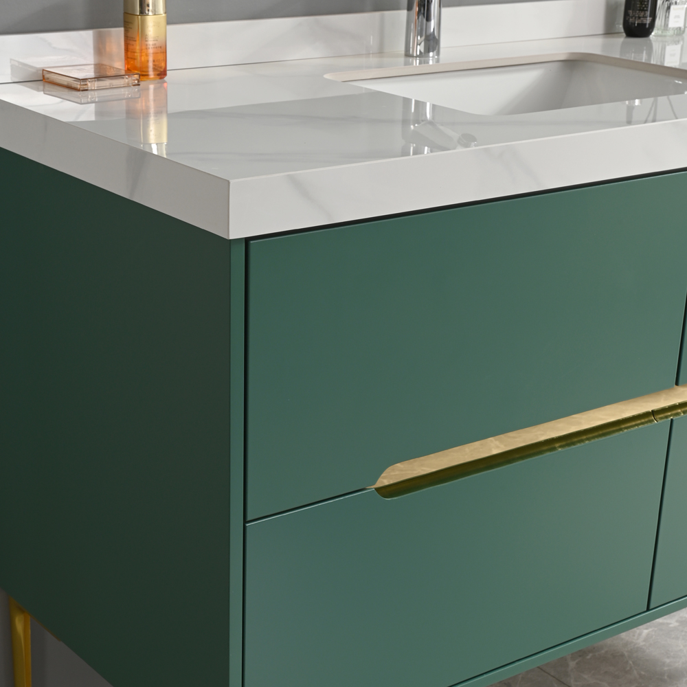 Badezimmermöbel Cancun 120 cm - Grün mit Messingdetails Badezimmermöbel Cancun 120 cm - Grün mit Messingdetails