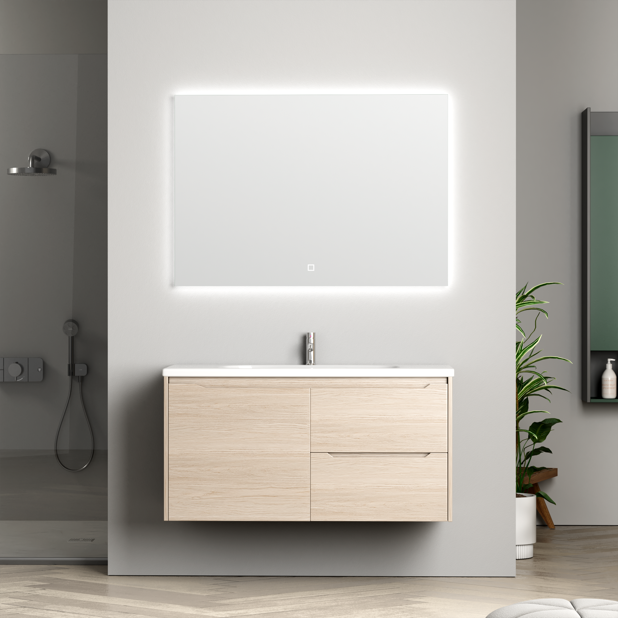 Badezimmermöbel Vega 100 cm - Helle Holzimitation Badezimmermöbel Vega 100 cm - Helle Holzimitation