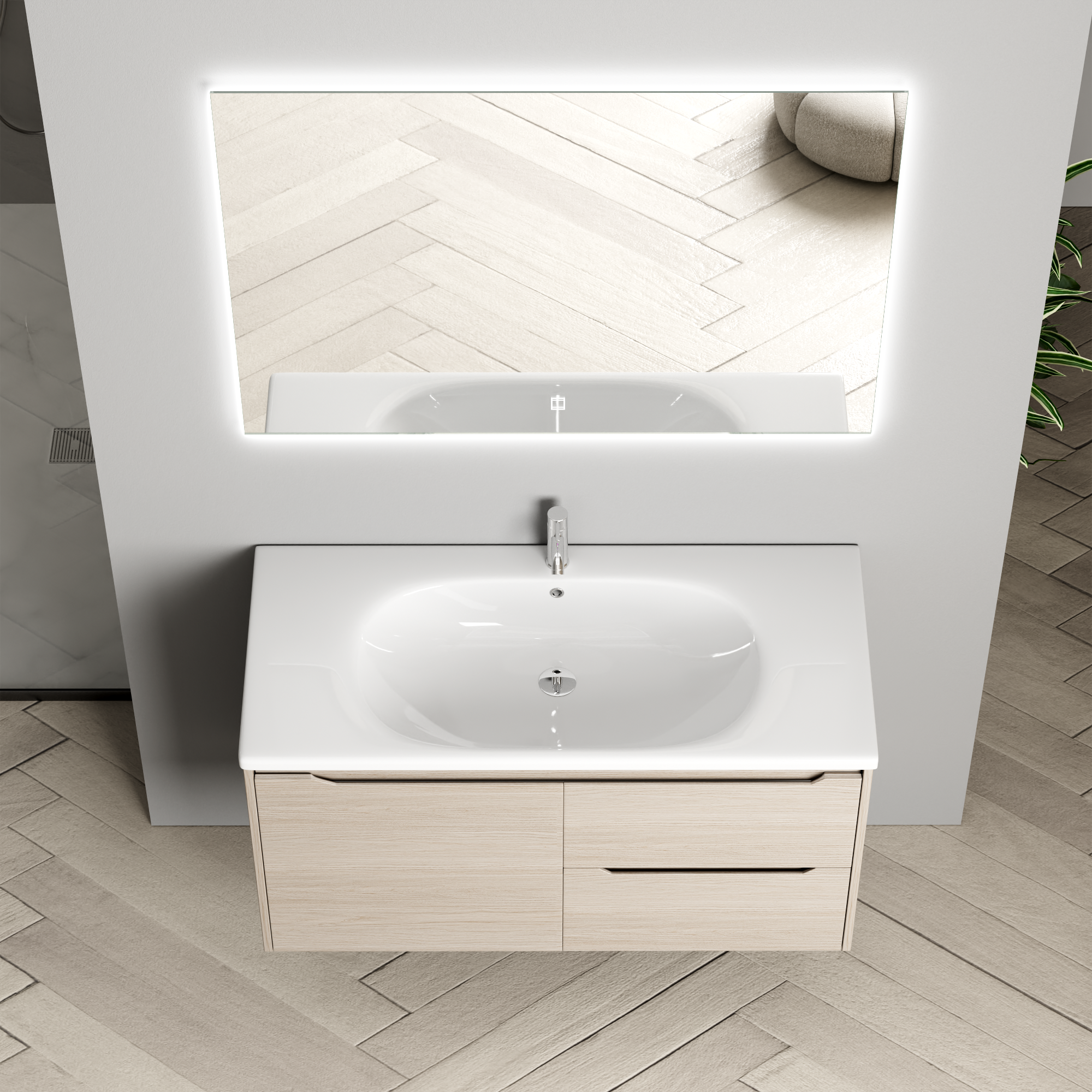 Badezimmermöbel Vega 100 cm - Helle Holzimitation Badezimmermöbel Vega 100 cm - Helle Holzimitation