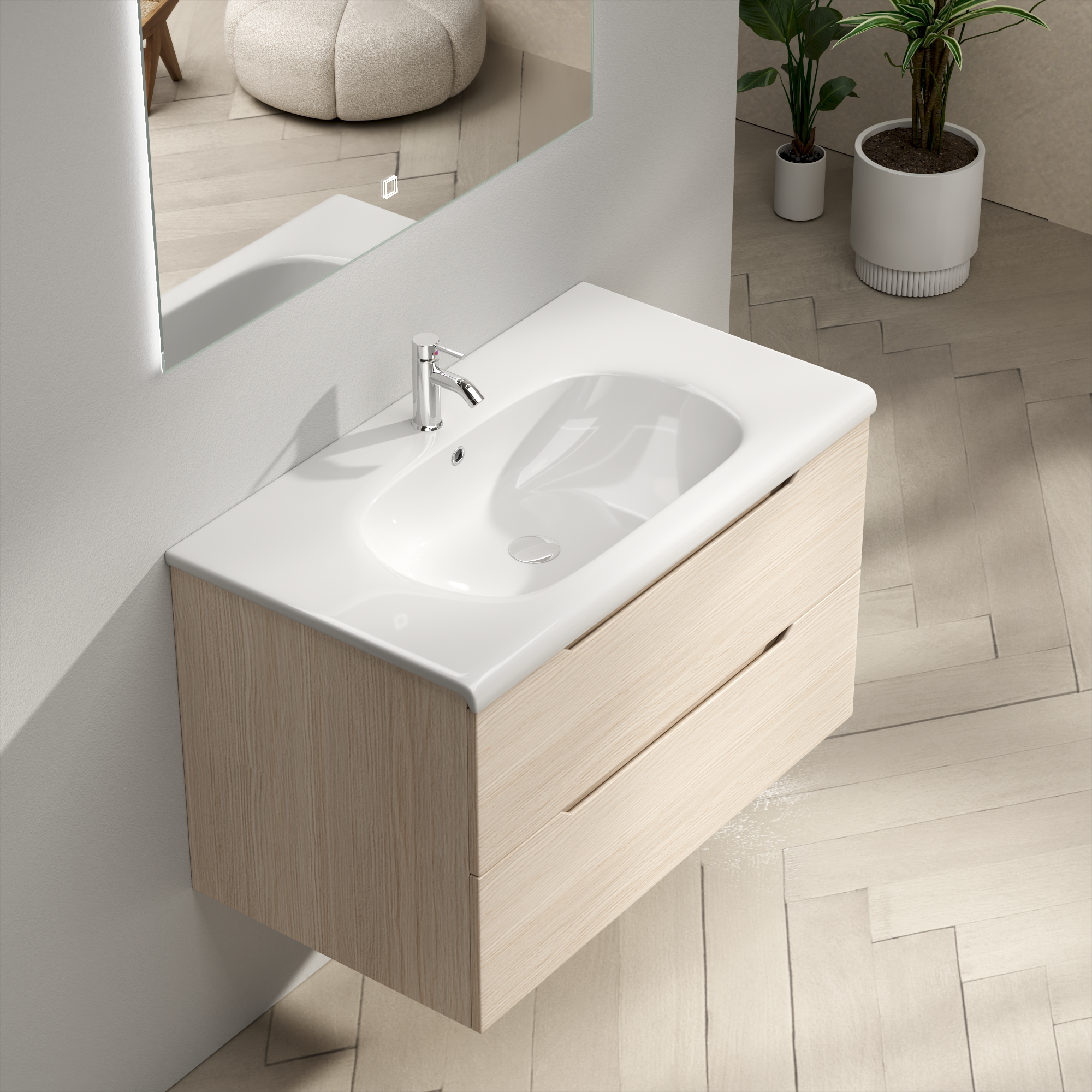 Badezimmermöbel Vega 80 cm - Helle Holzimitation Badezimmermöbel Vega 80 cm - Helle Holzimitation