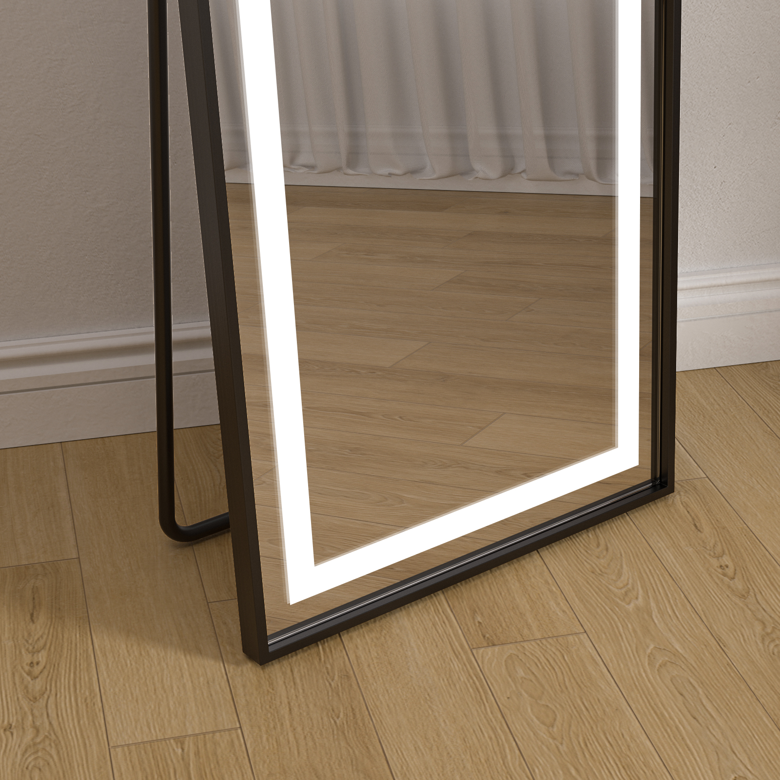 Stående LED-spegel Teramo med svart ram Stående LED-spegel Teramo med svart ram