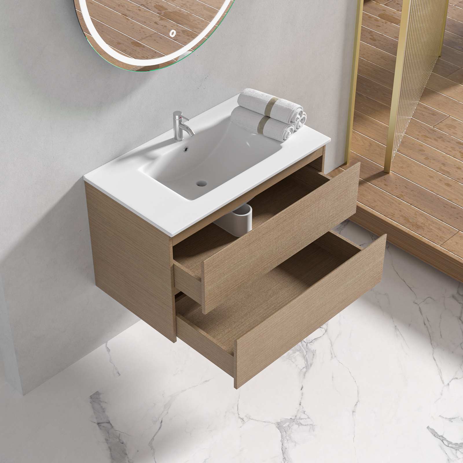 Badezimmermöbel Milan 80 cm - Helles Holz Badezimmermöbel Milan 80 cm - Helles Holz