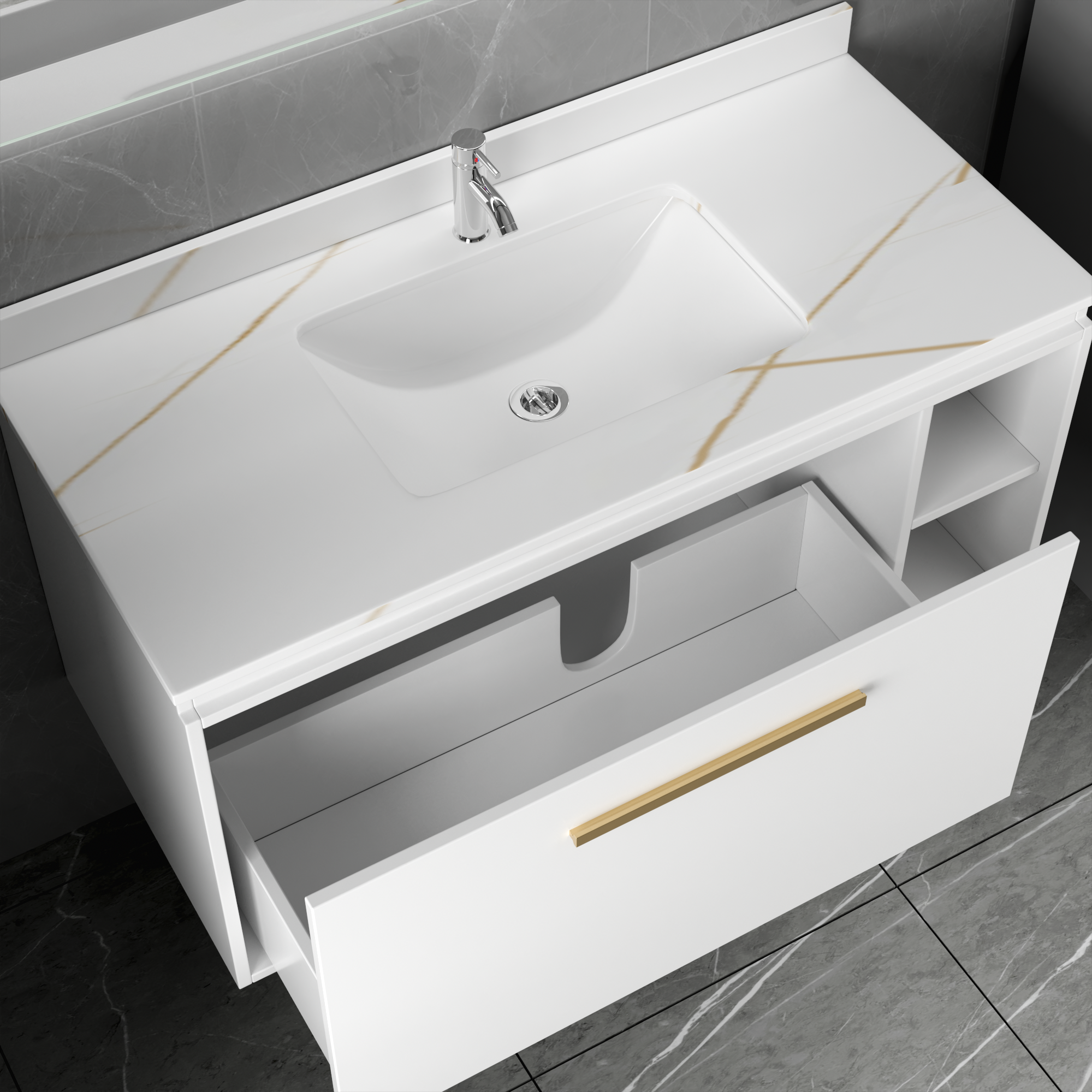 Badezimmermöbel Nova 100 cm - Weiß & Messing Badezimmermöbel Nova 100 cm - Weiß & Messing