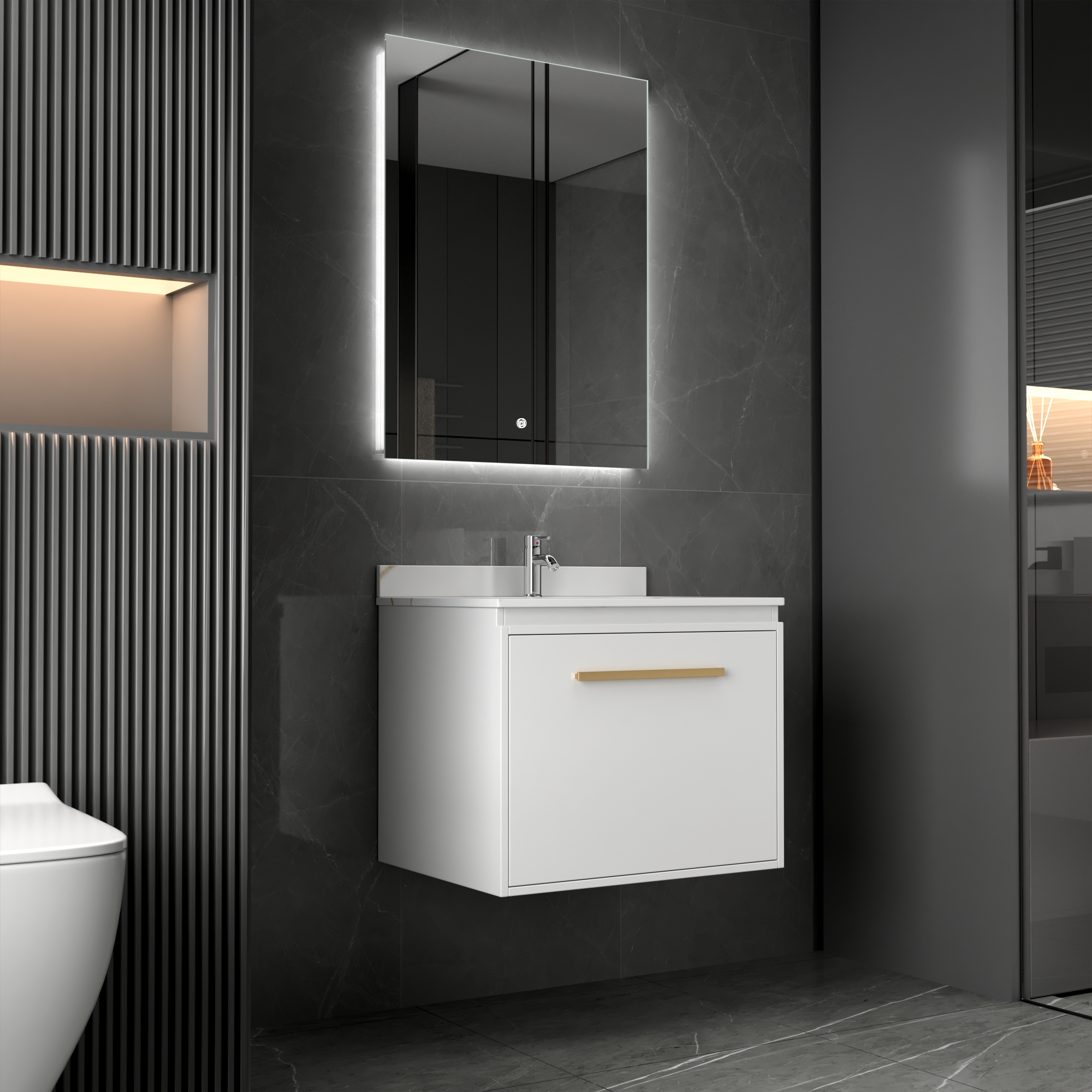 Badezimmermöbel Nova 60 cm - Weiß & Messing Badezimmermöbel Nova 60 cm - Weiß & Messing