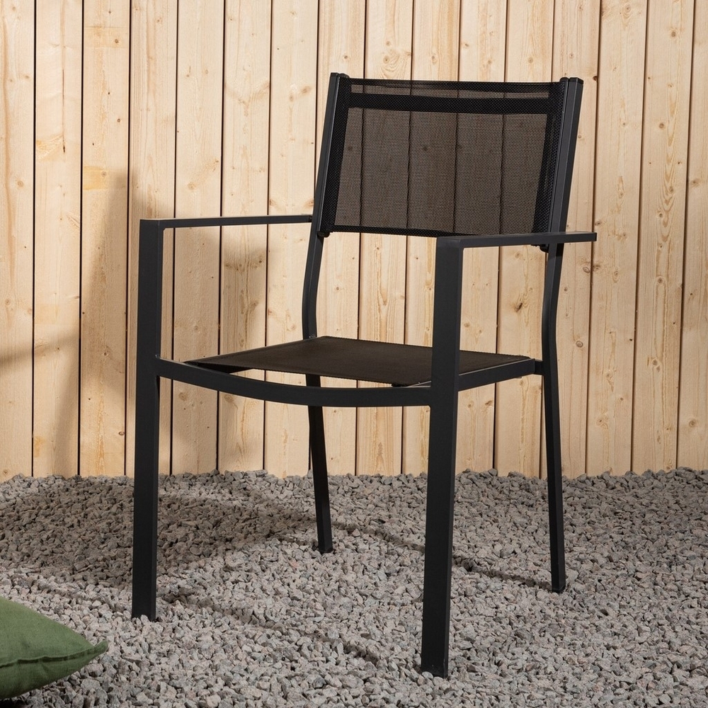 Chania matgrupp; 6 st Copacabana stolar med matbord 205 x 90 cm - Svart/natur