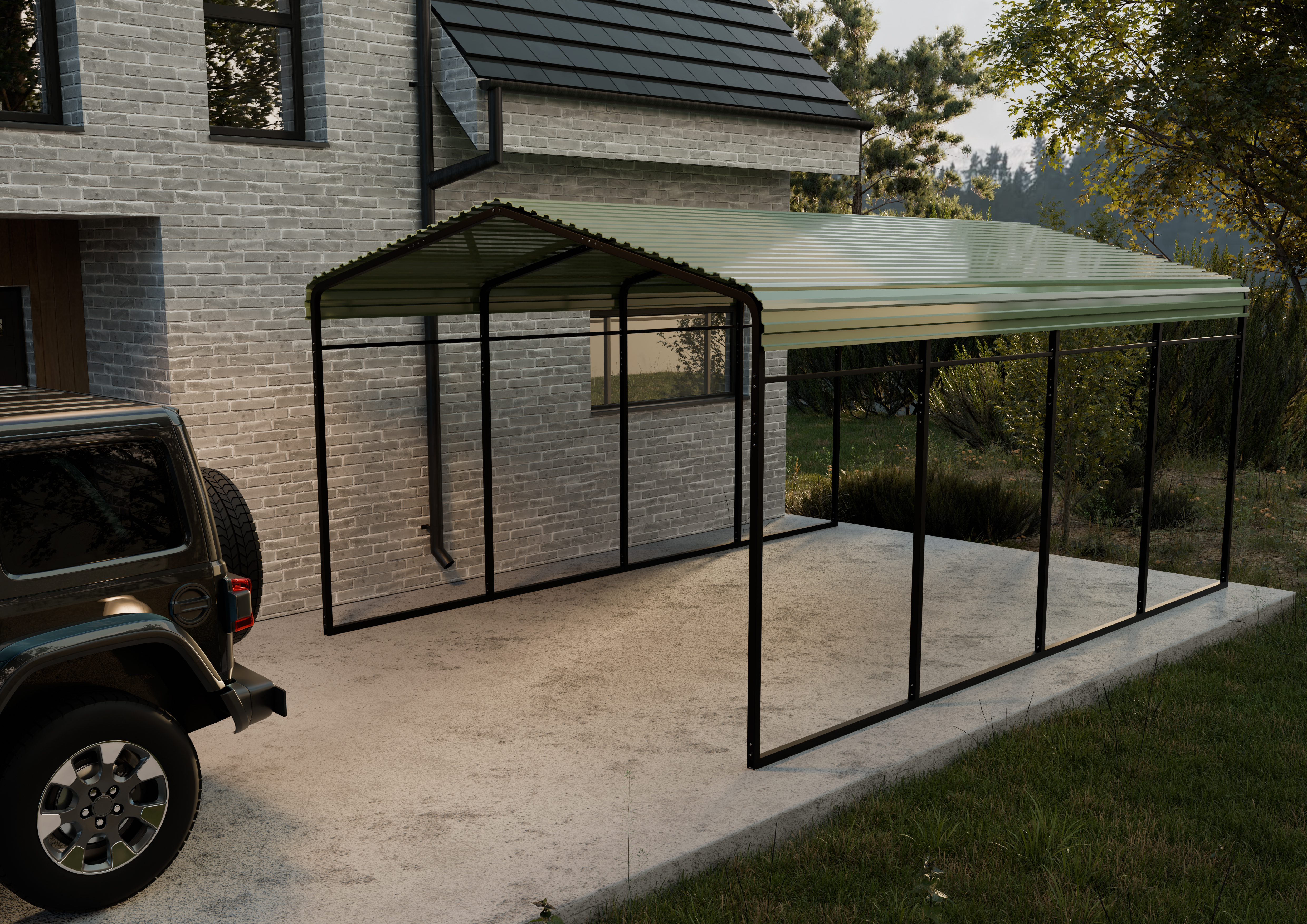 Carport med metallram och färgplåt Carport med metallram och färgplåt