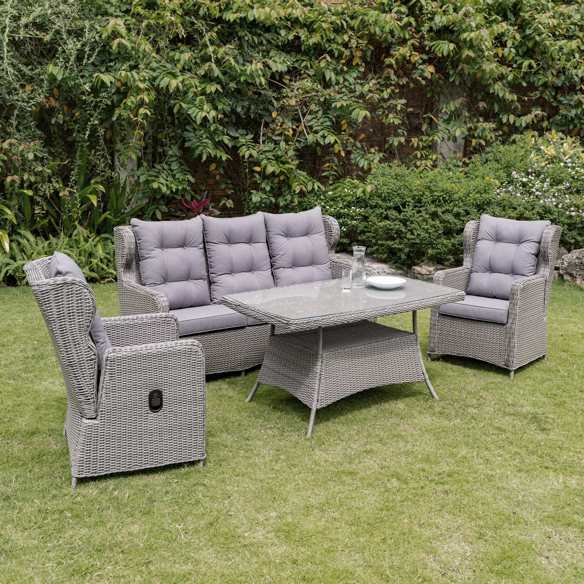 Alaska utembelgrupp hg rygg med recliner (3+1+1) - Gr konstrotting - Bord