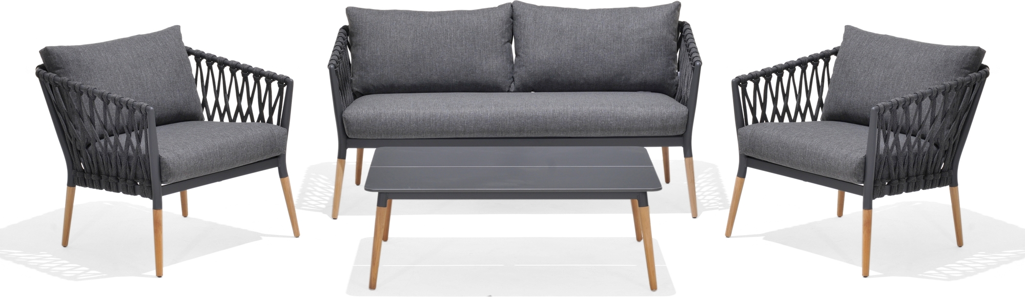 Lifestyle Garden utegrupp Ipanema med soffa, 2 st ftljer och soffbord - Gr / Teak / Olefin