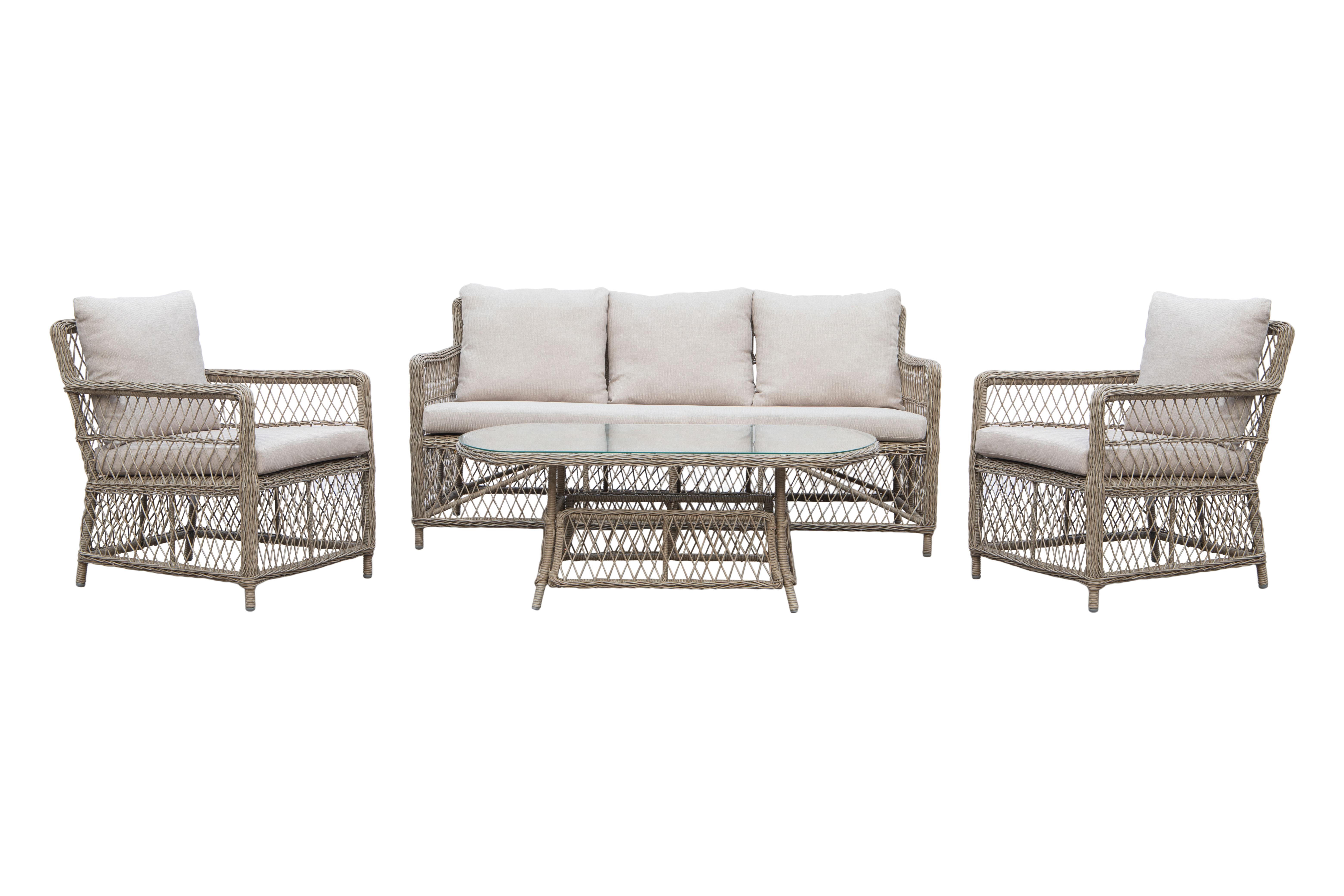 Hrnsand utegrupp; soffa med tv ftljer och bord