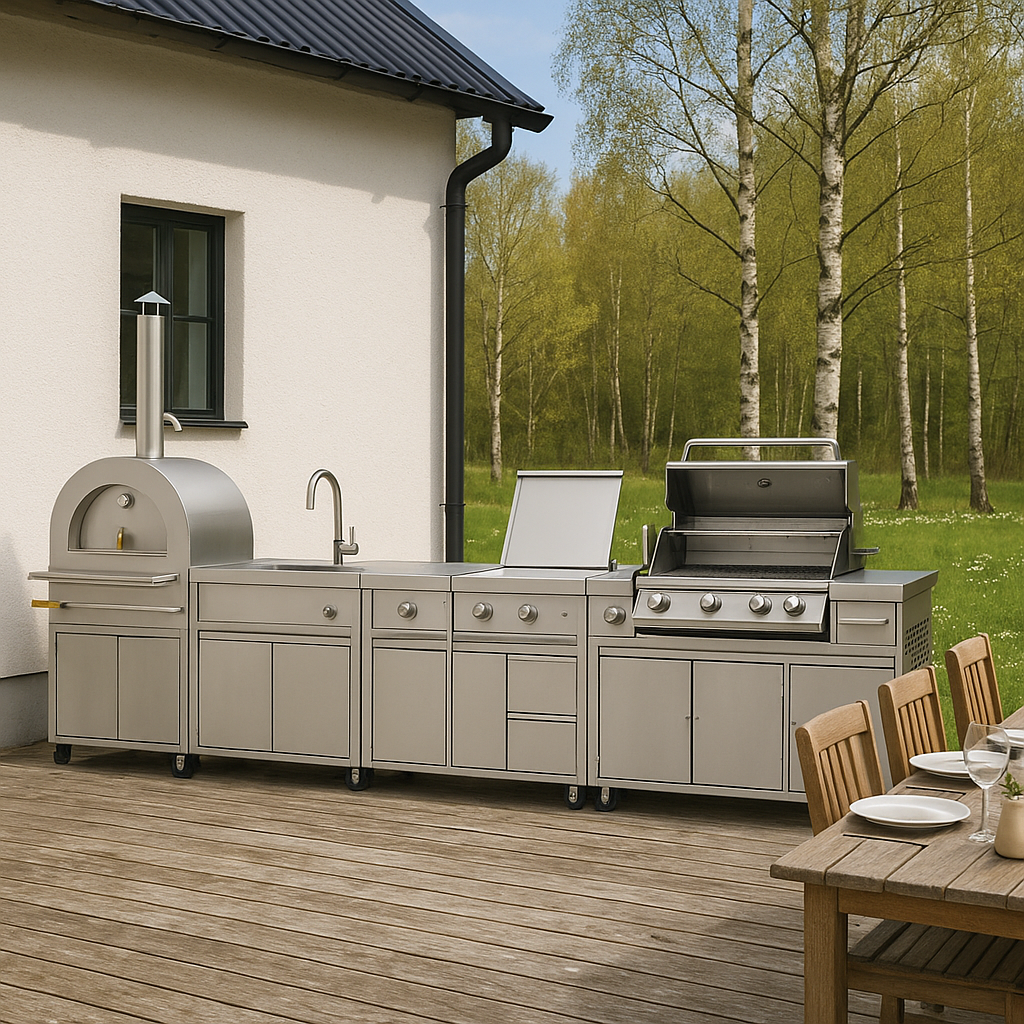 Utomhuskök med pizzaugn i rostfritt stål Utomhuskök med pizzaugn i rostfritt stål