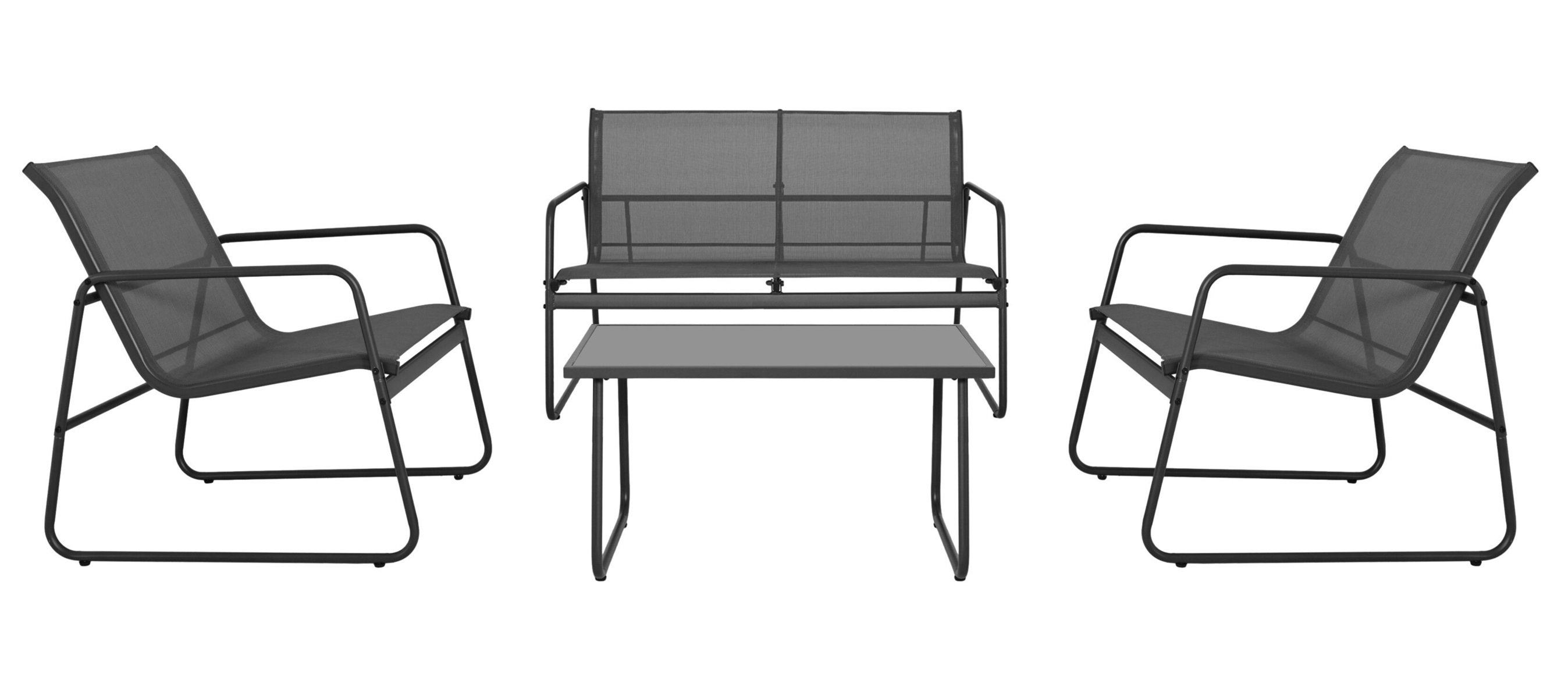 zanzibar loungegrupp soffa & fåtöljer med soffbord svart + rengöringsspray för utemöbler