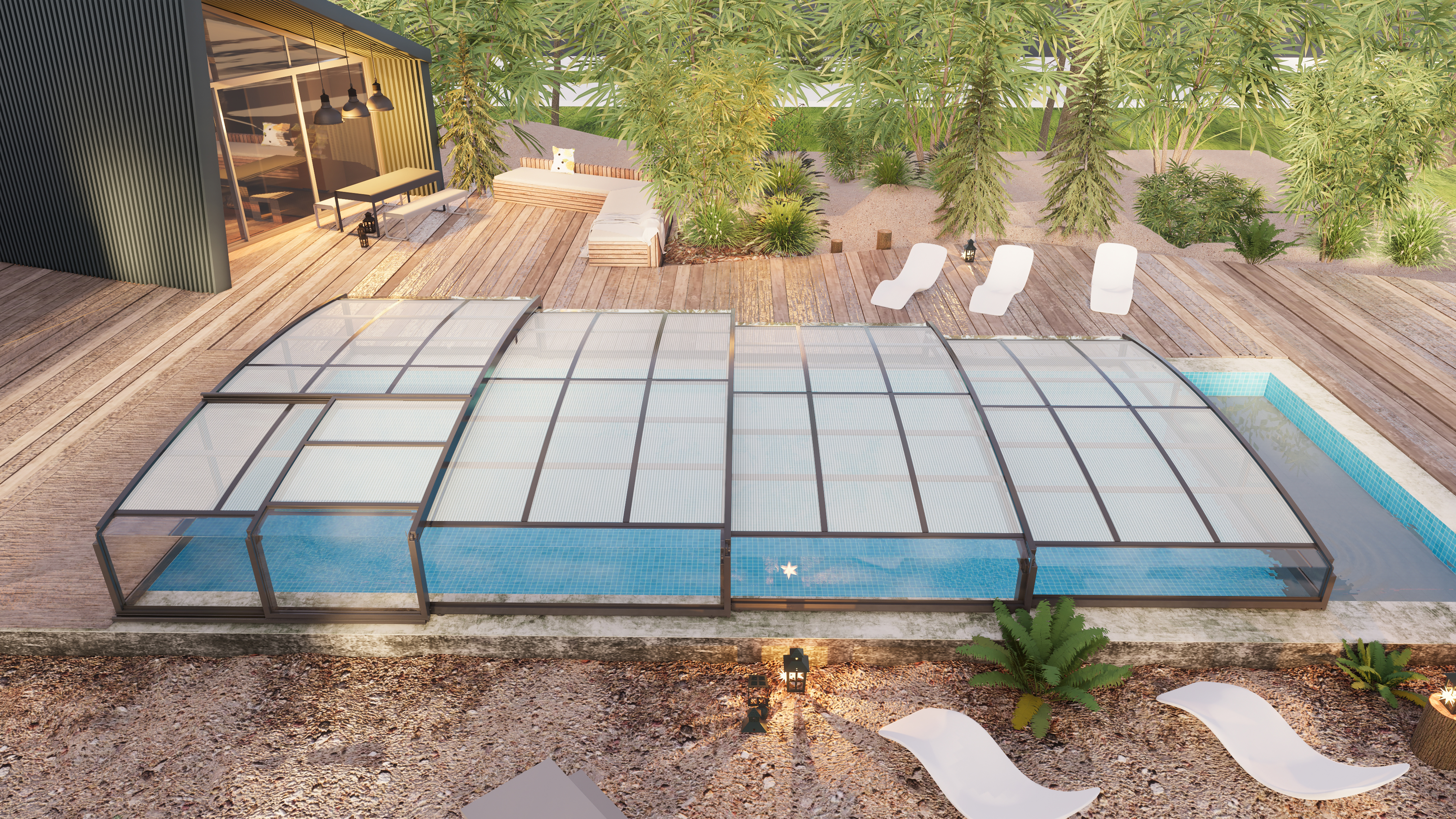 Pooldach aus schwarzem Polycarbonat, 881 x 426 x 92 cm