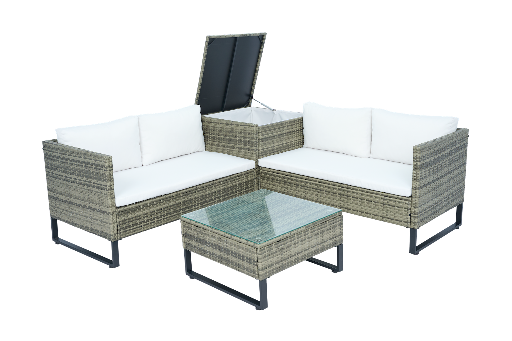 H�rnsoffgrupp konstrotting | Soffa med bord & dynbox | Gr�