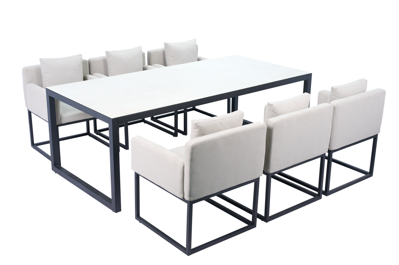 Matgrupp 6 stolar + bord 215 cm + Gr�/Svart utematgrupp