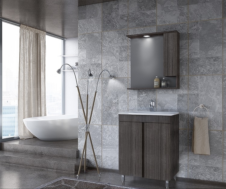 Badrumsmöbler Square - Mörk träimitation Badrumsmöbler Square - Mörk träimitation