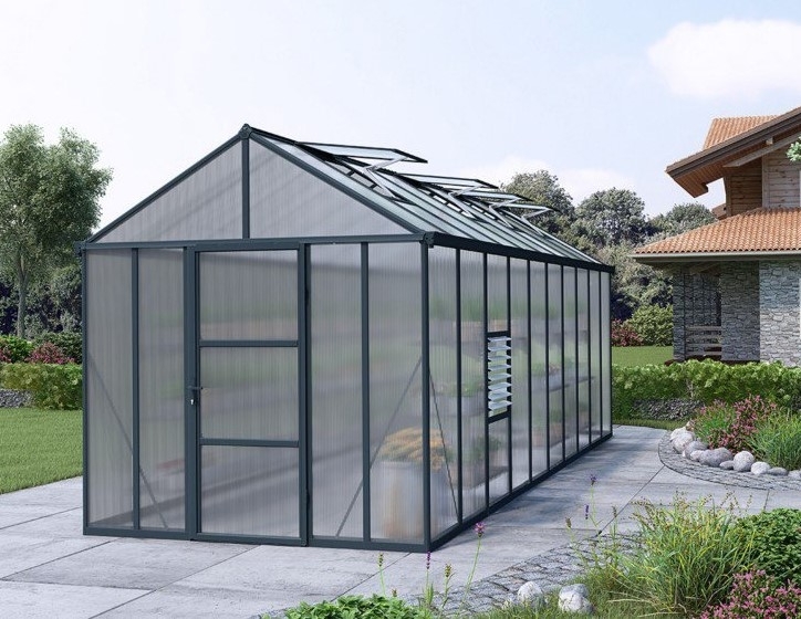 Växthus Glory 14,7 m² - Antracitgrå + Växthusrengöring Växthus Glory 14,7 m² - Antracitgrå + Växthusrengöring