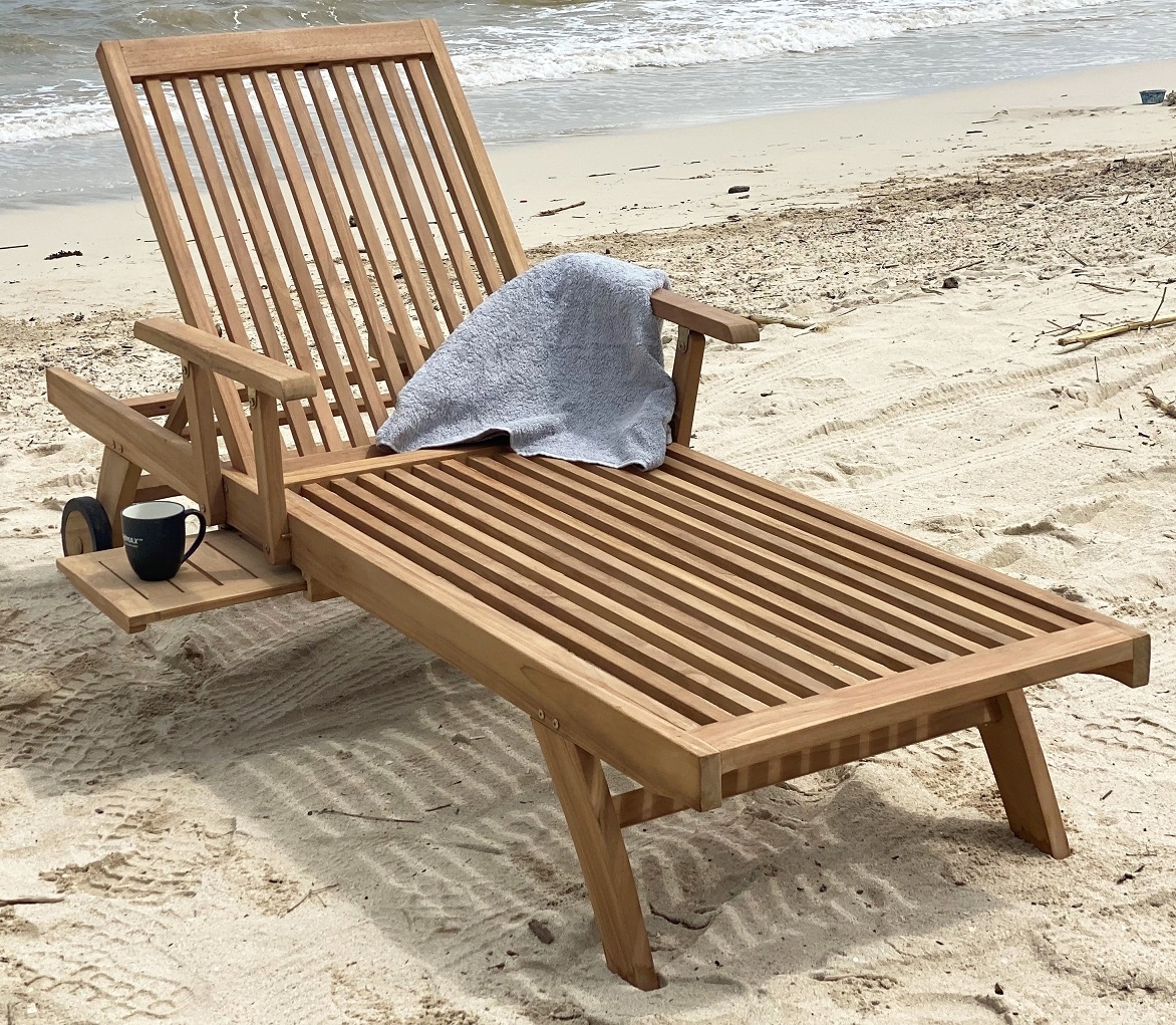 Salt solstol i teak / Fllbar stolstol med utfllbar bricka