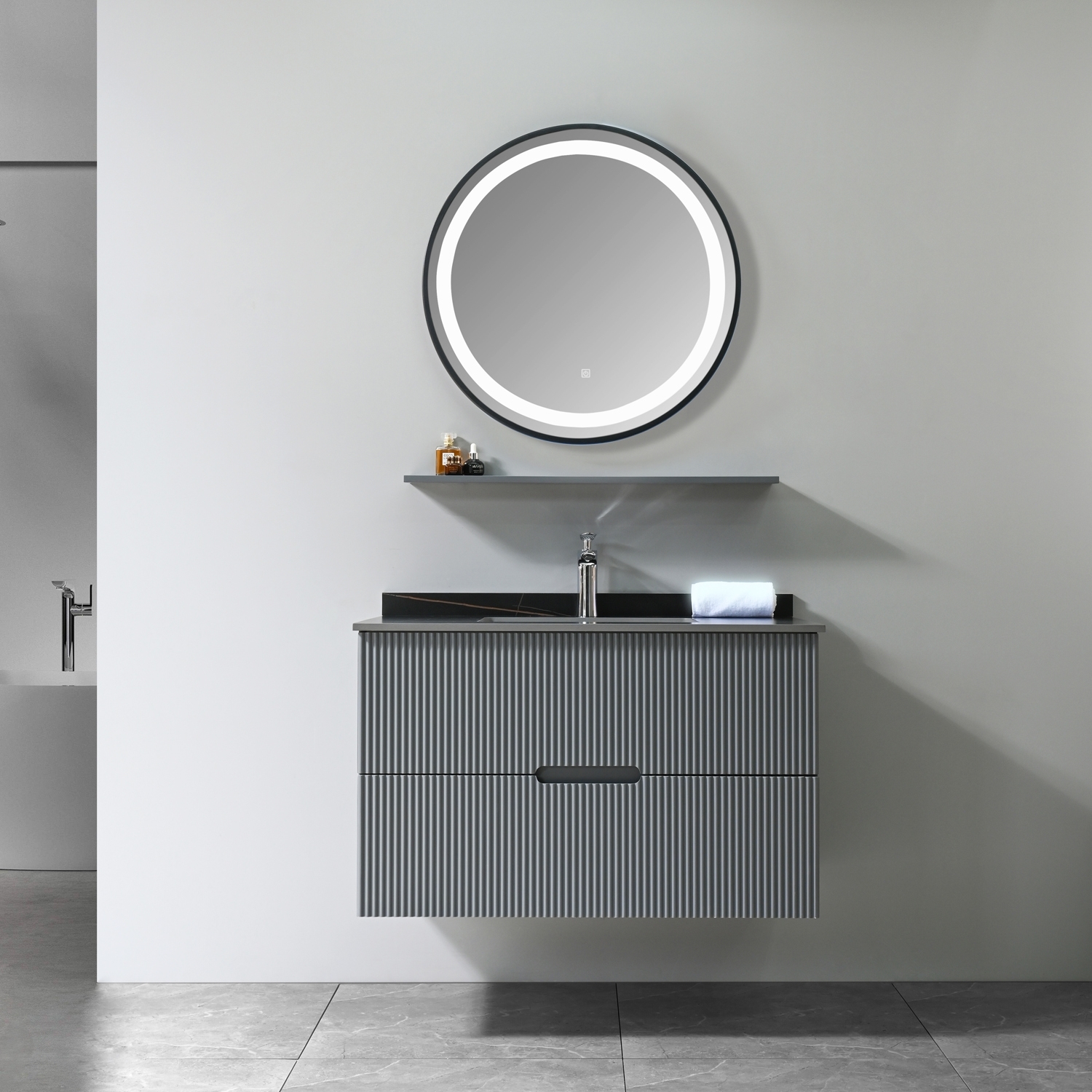 Baddrumsmöbler Lazien - Grå & Svart marmorimitation Baddrumsmöbler Lazien - Grå & Svart marmorimitation