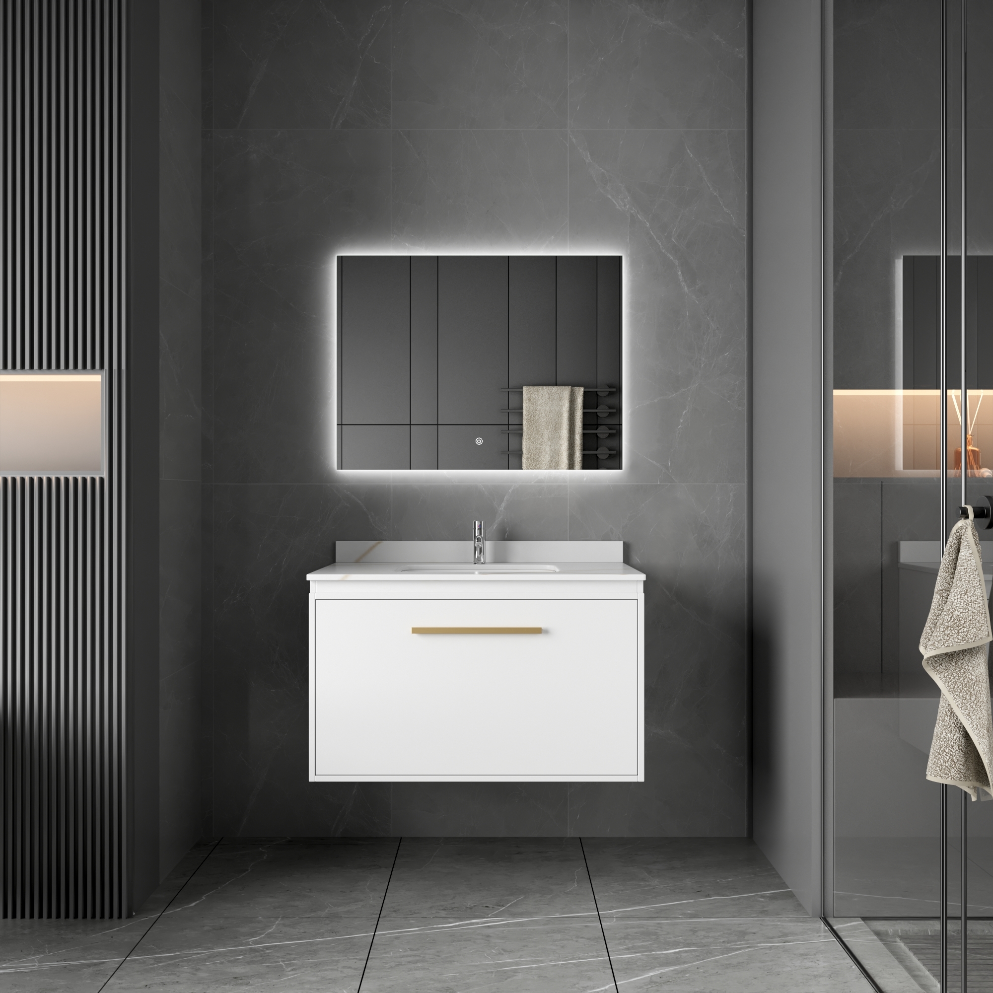 Badezimmermöbel Nova 80 cm - Weiß & Messing Badezimmermöbel Nova 80 cm - Weiß & Messing