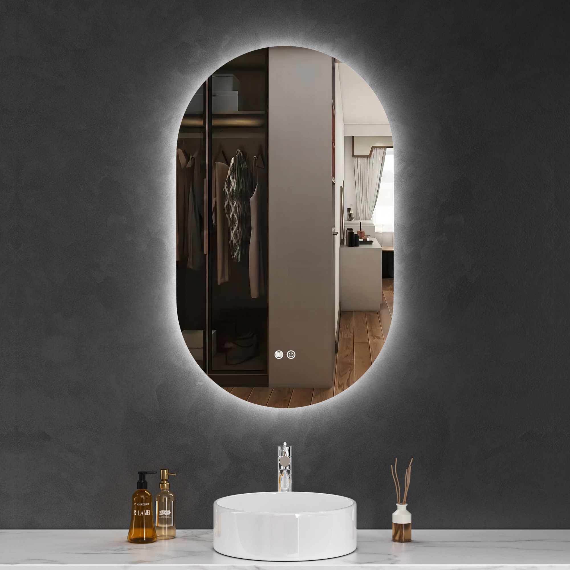 Oval spegel Foligno med LED-belysning Oval spegel Foligno med LED-belysning