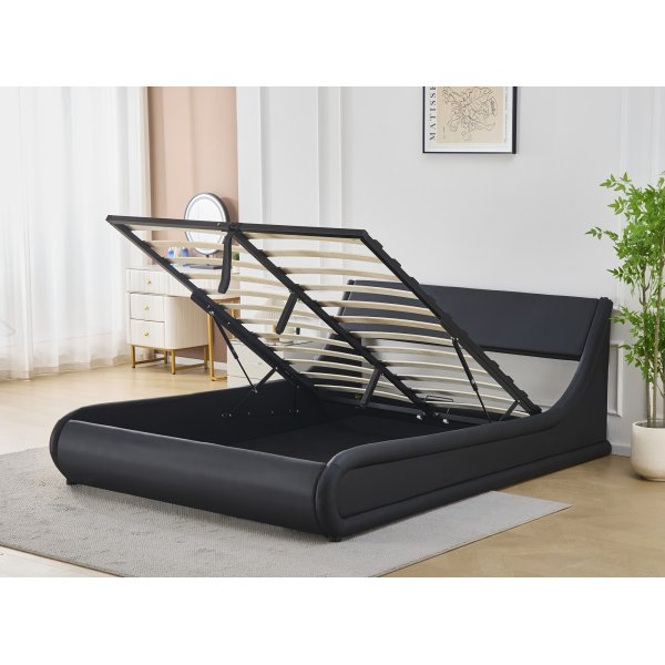 S�ngram med f�rvaring - 160 x 200 cm - Svart konstl�der