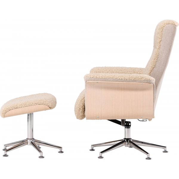 Fåtölj med fotpall Hagön - beige teddy whitewash Fåtölj med fotpall Hagön - beige teddy whitewash