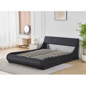 S�ngram med f�rvaring - 160 x 200 cm - Svart konstl�der