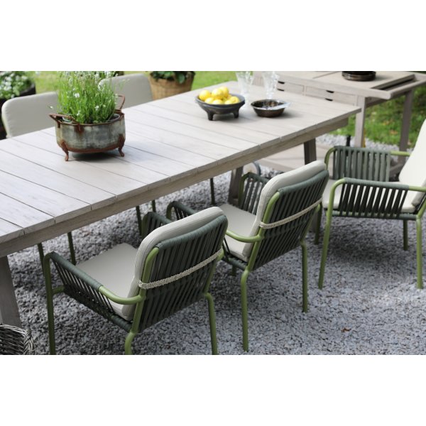 Matgrupp Salt gr teak: Bord 240 cm inklusive 6 st grna Lincoln karmstolar