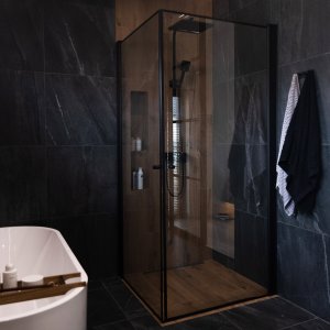Brusekabine 100x100cm | Aluminium og sikkerhedsglas | Sort ramme Brusekabine 100x100cm | Aluminium og sikkerhedsglas | Sort ramme