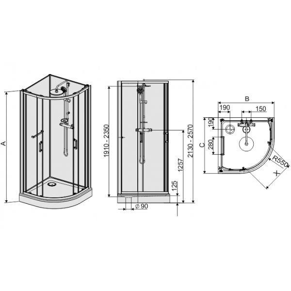 Duschkabin Komplett Kvadrant - skjutd�rrar �- Classic II