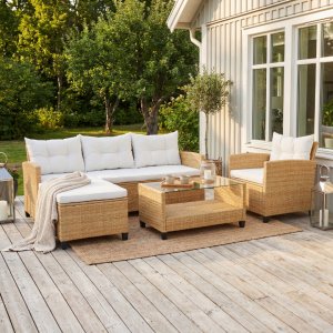 Utesoffgrupp med divan & f�t�lj | Loungeset i konstrotting | Beige