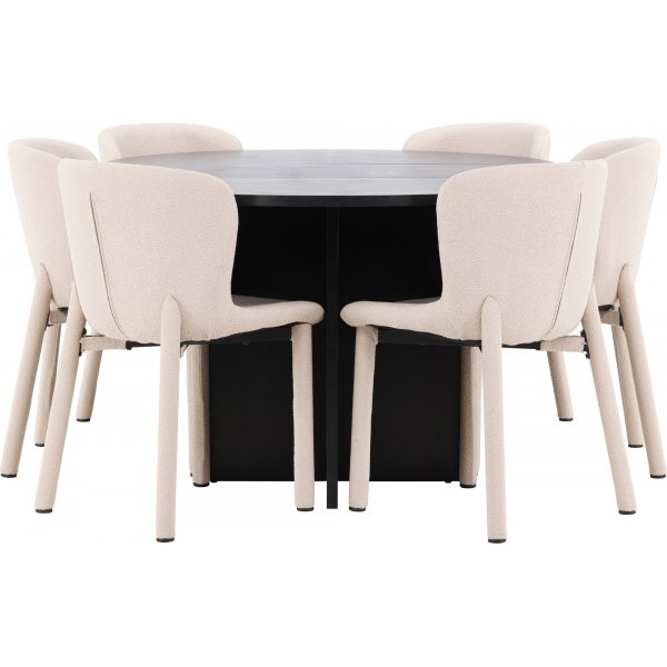 Matbord Strada med 6 st Astoria stolar - Beige/svart