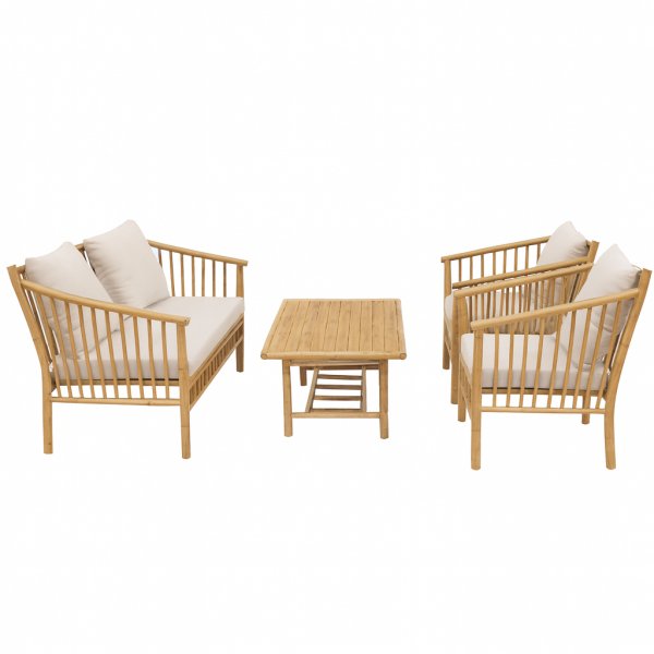 Bambu loungegrupp utomhus Soffa, 2 f�t�ljer & bord i naturmaterial