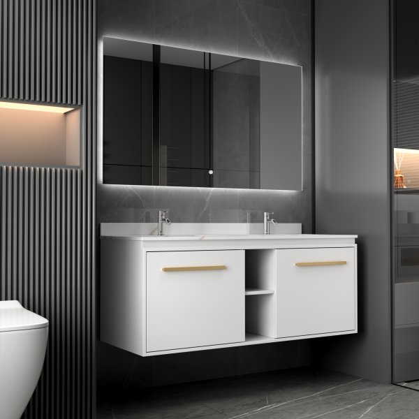 Kylpyhuonekalusteet Nova 120 cm - Valkoinen & Messinki + WC-paperin pidike Kylpyhuonekalusteet Nova 120 cm - Valkoinen & Messinki + WC-paperin pidike