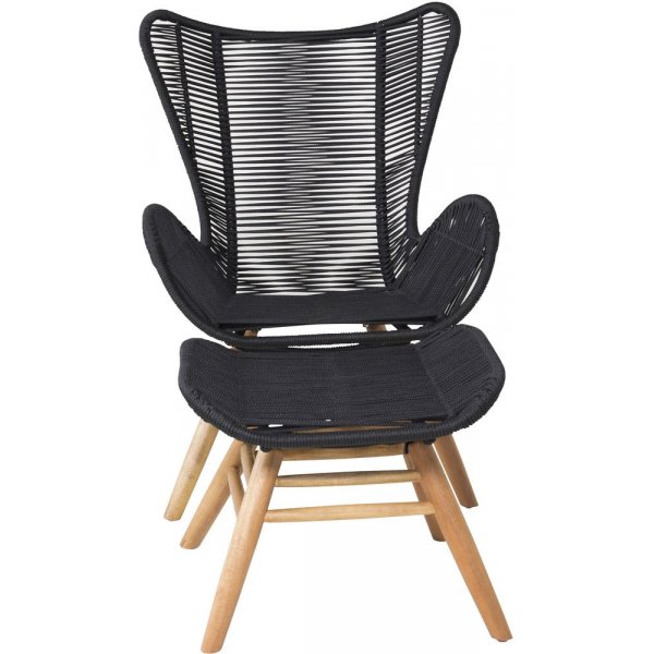 Tallberga f�t�lj med fotpall � Akacia/svart rep