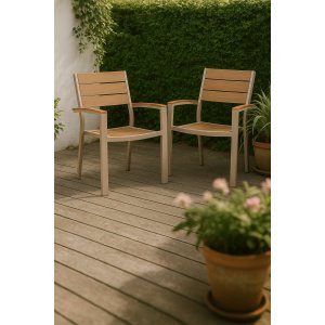 las vegas karmstol trädgårdsstol aluminium beige ek + rengöringsspray för utemöbler