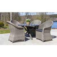 Oxford utematgrupp med 4 st fåtöljer Ø112 cm - Grå konstrotting Oxford utematgrupp med 4 st fåtöljer Ø112 cm - Grå konstrotting