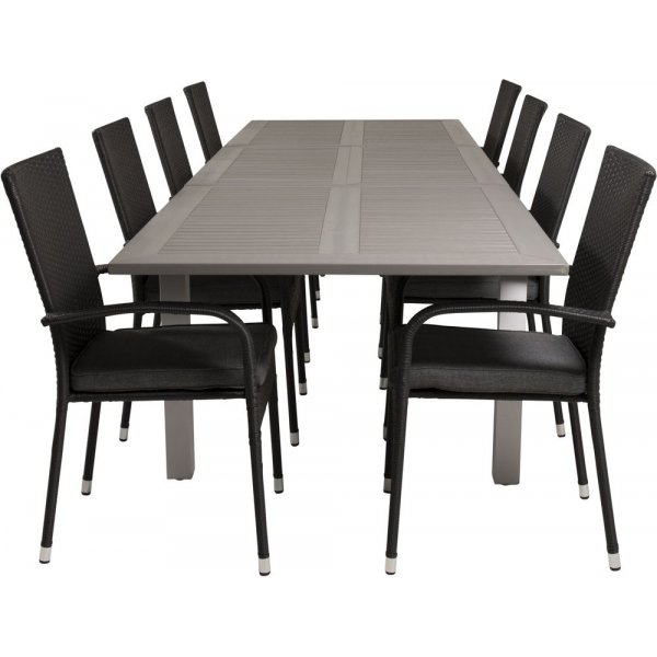 Ekens Matgrupp (224x100) - Svart/Gr/Vit - 8 Stolar