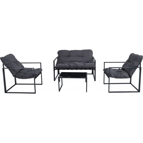 Outdoor-Gruppe; Tisch, Sessel und Sofa - Schwarz/Grau + Reinigungsspray für Gartenmöbel Outdoor-Gruppe; Tisch, Sessel und Sofa - Schwarz/Grau + Reinigungsspray für Gartenmöbel
