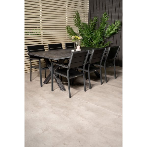 Ramsj� Spisegruppe (200x100) - Sort - 6 Stole