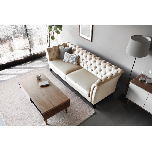 Chesterfield 3-sits Soffa 210 cm Beige Sammet