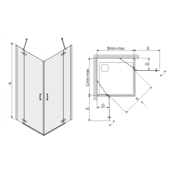 Duschhörn Free Line II - 6mm glas (tvådörrars utåtgående) Duschhörn Free Line II - 6mm glas (tvådörrars utåtgående)