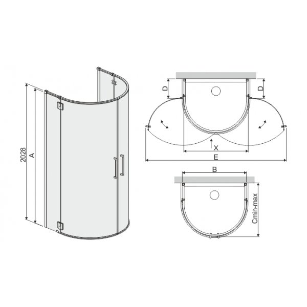 Duschhörn Space Line halvrunt (mot enkelvägg) - 6 & 8mm glas Duschhörn Space Line halvrunt (mot enkelvägg) - 6 & 8mm glas
