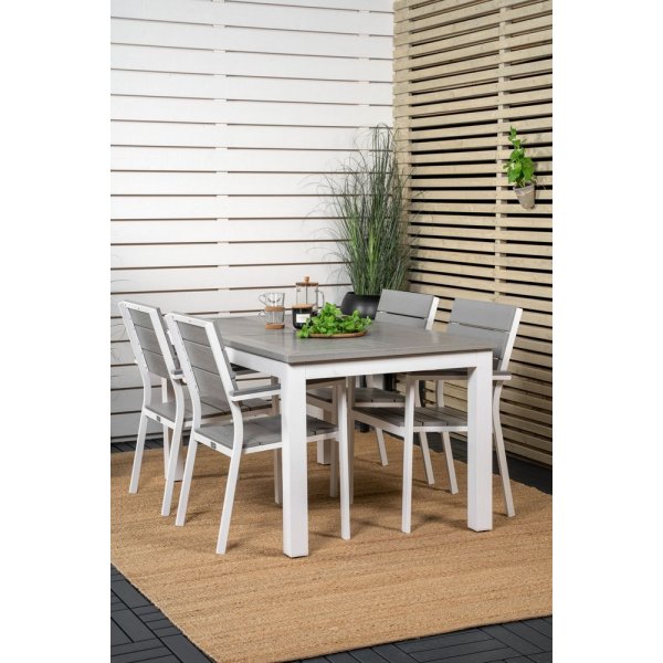 Eken�s Matgrupp (160x90) - Vit/Gr� - 4 Stolar